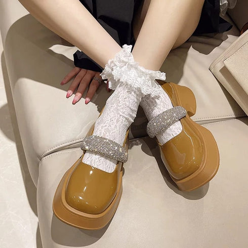 Casual Elegant Crystal Clogs Square Toe Patent leather Loafers